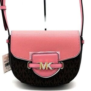 Michael Kors Small Reed Leather Saddle Crossbody Bag Brown/Pink